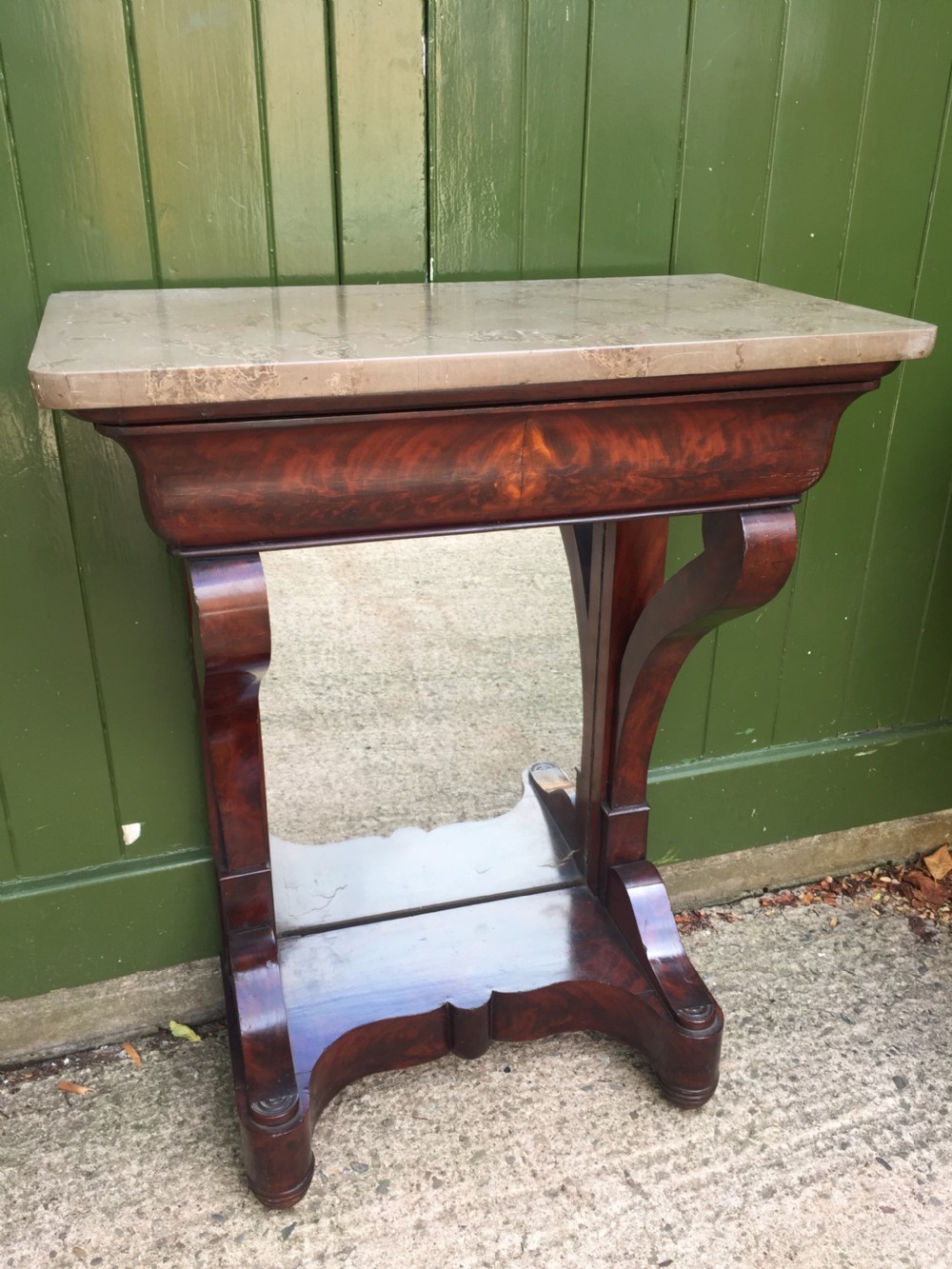 Early C19th French Charles X period marble-topped mahogany console or pier table of small proportions. View XI