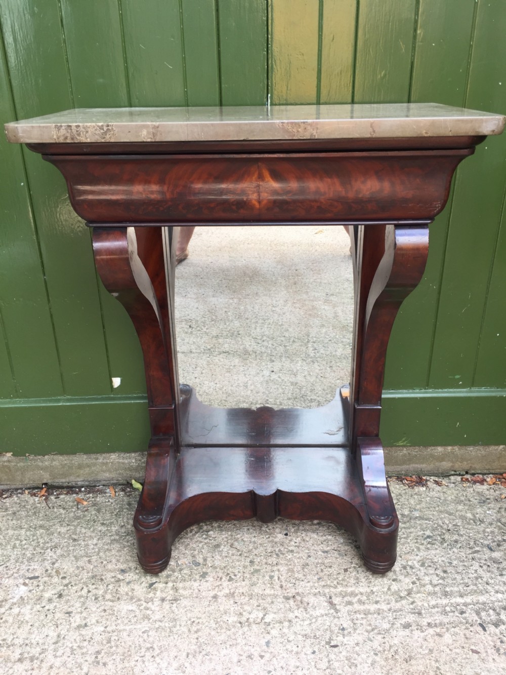 Early C19th French Charles X period marble-topped mahogany console or pier table of small proportions. View XIV
