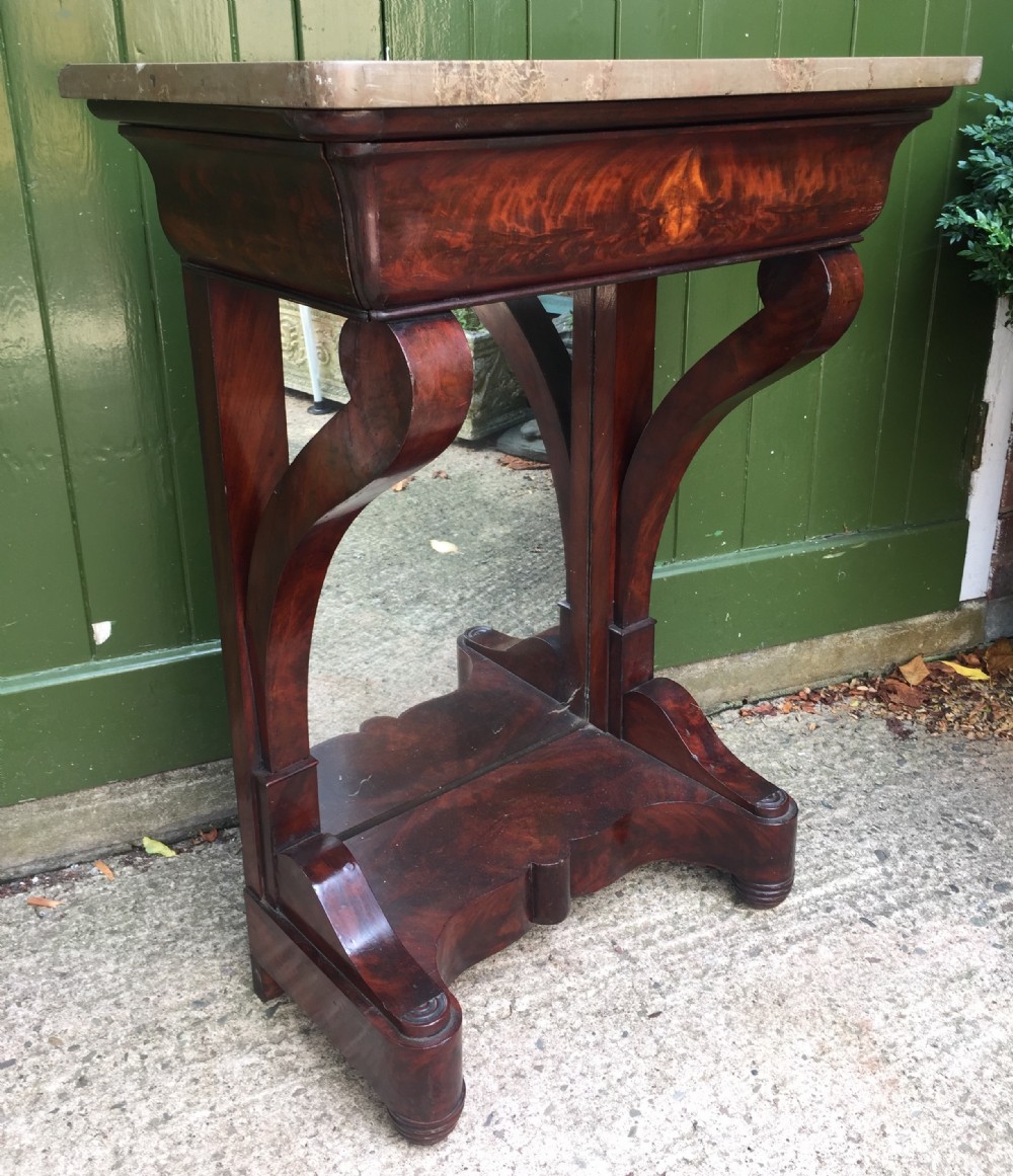 Early C19th French Charles X period marble-topped mahogany console or pier table of small proportions.