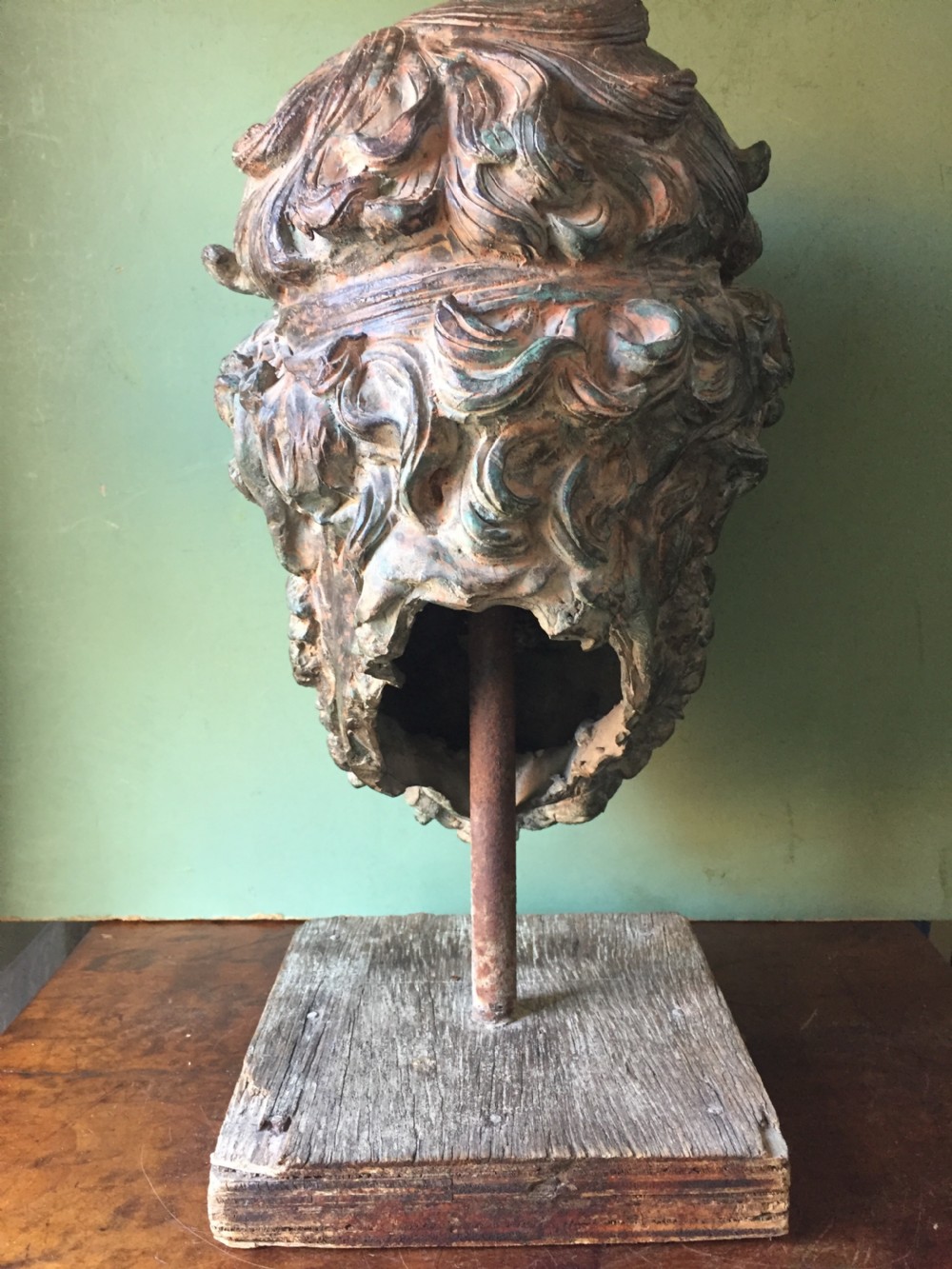 Early C20th verdigris bronze bust or head study of a Greek God or Spartan . View VI