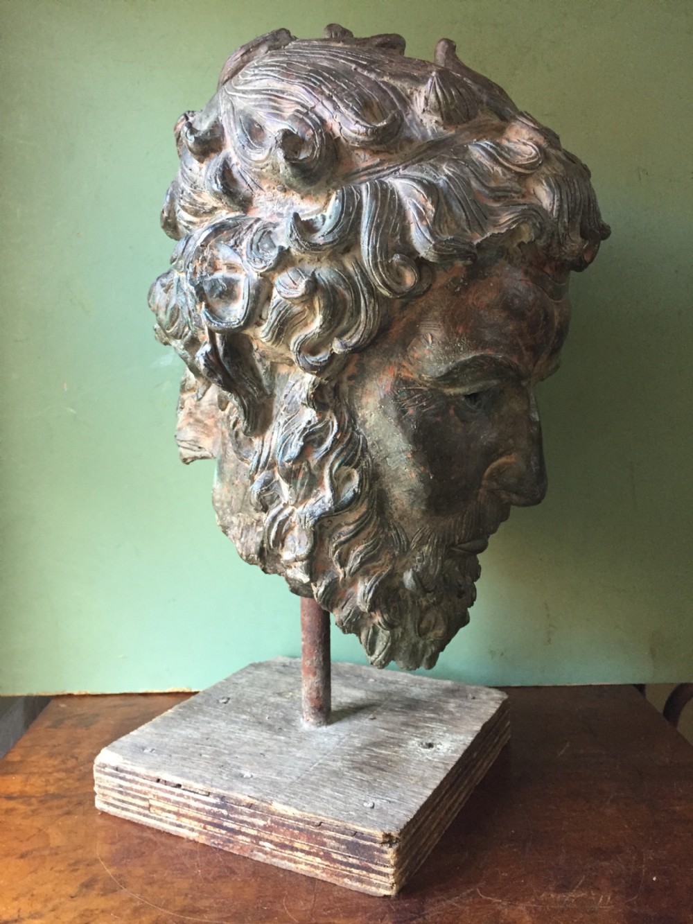 Early C20th verdigris bronze bust or head study of a Greek God or Spartan . View VIII