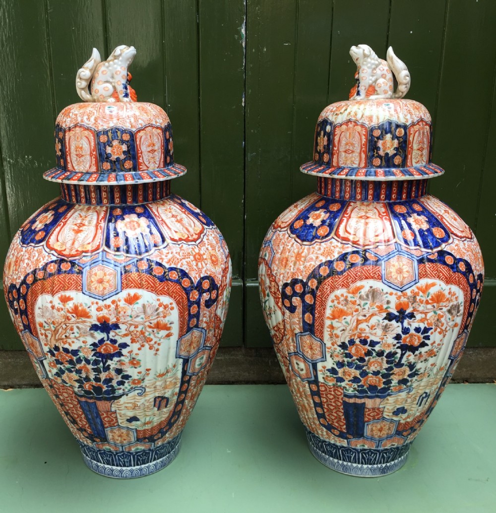 Superbly decorated pair of large C19th Japanese Imari porcelain vases.