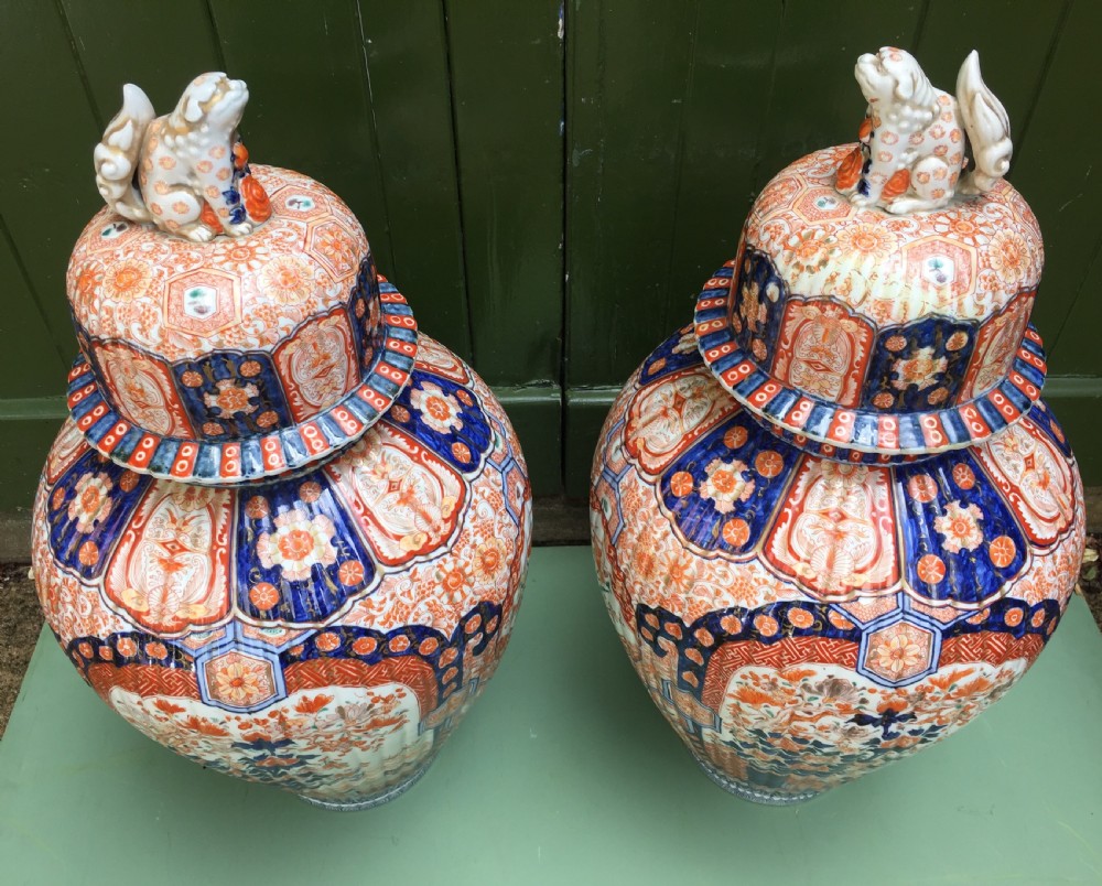 Superbly decorated pair of large C19th Japanese Imari porcelain vases. View III