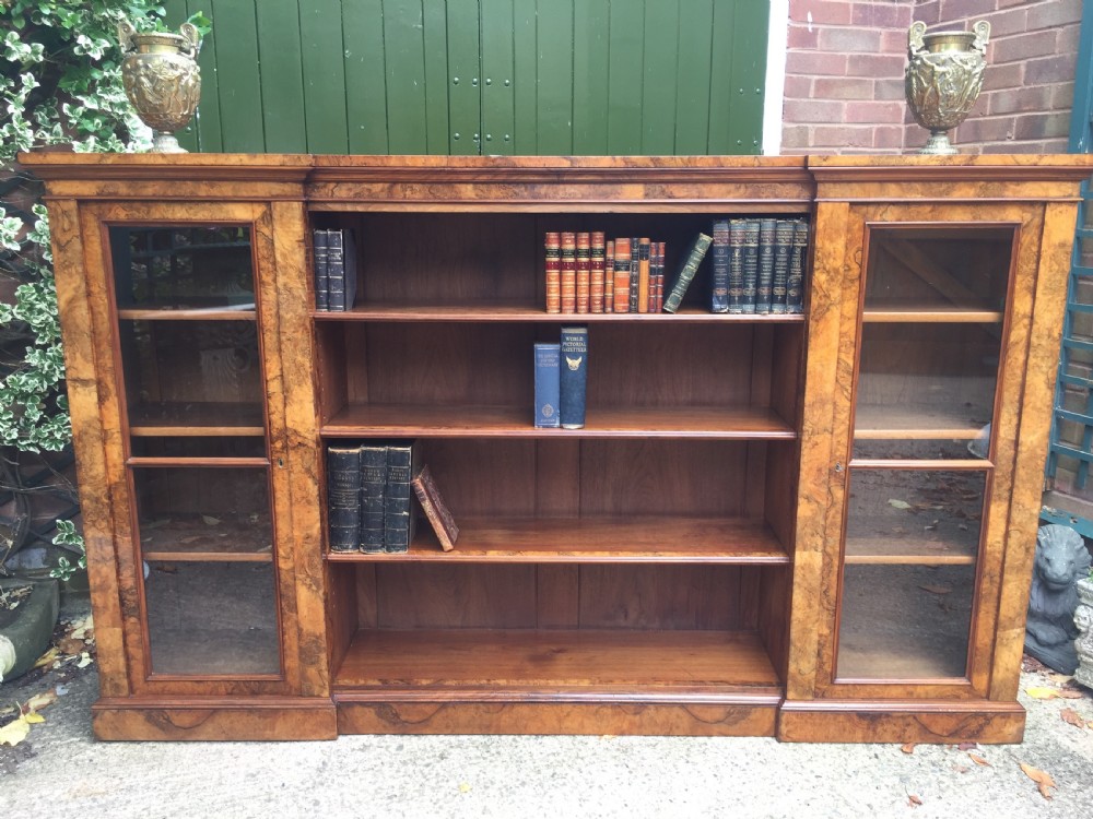 Superb quality mid C19th burr walnut bookcase cabinet by Gillows of Lancaster. View XIX