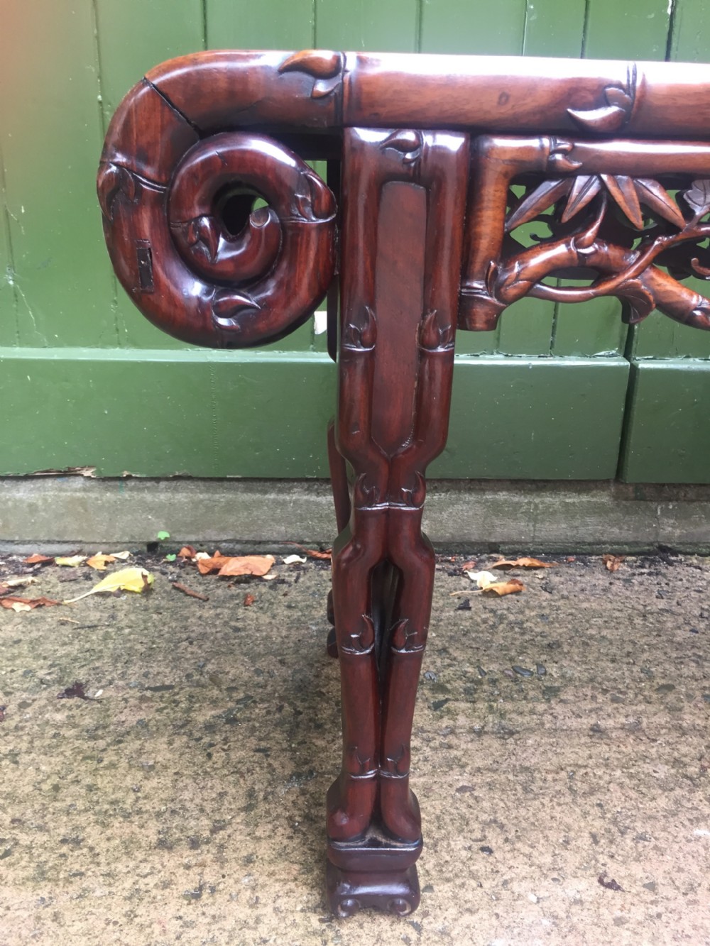 Superior quality late C19th Chinese Qing Dynasty carved hardwood 'kang' table in the form of a miniature altar table . View V