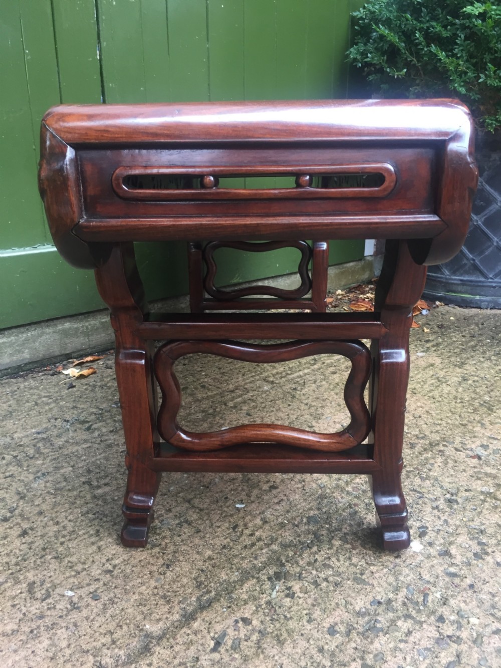 Superior quality late C19th Chinese Qing Dynasty carved hardwood 'kang' table in the form of a miniature altar table . View VIII