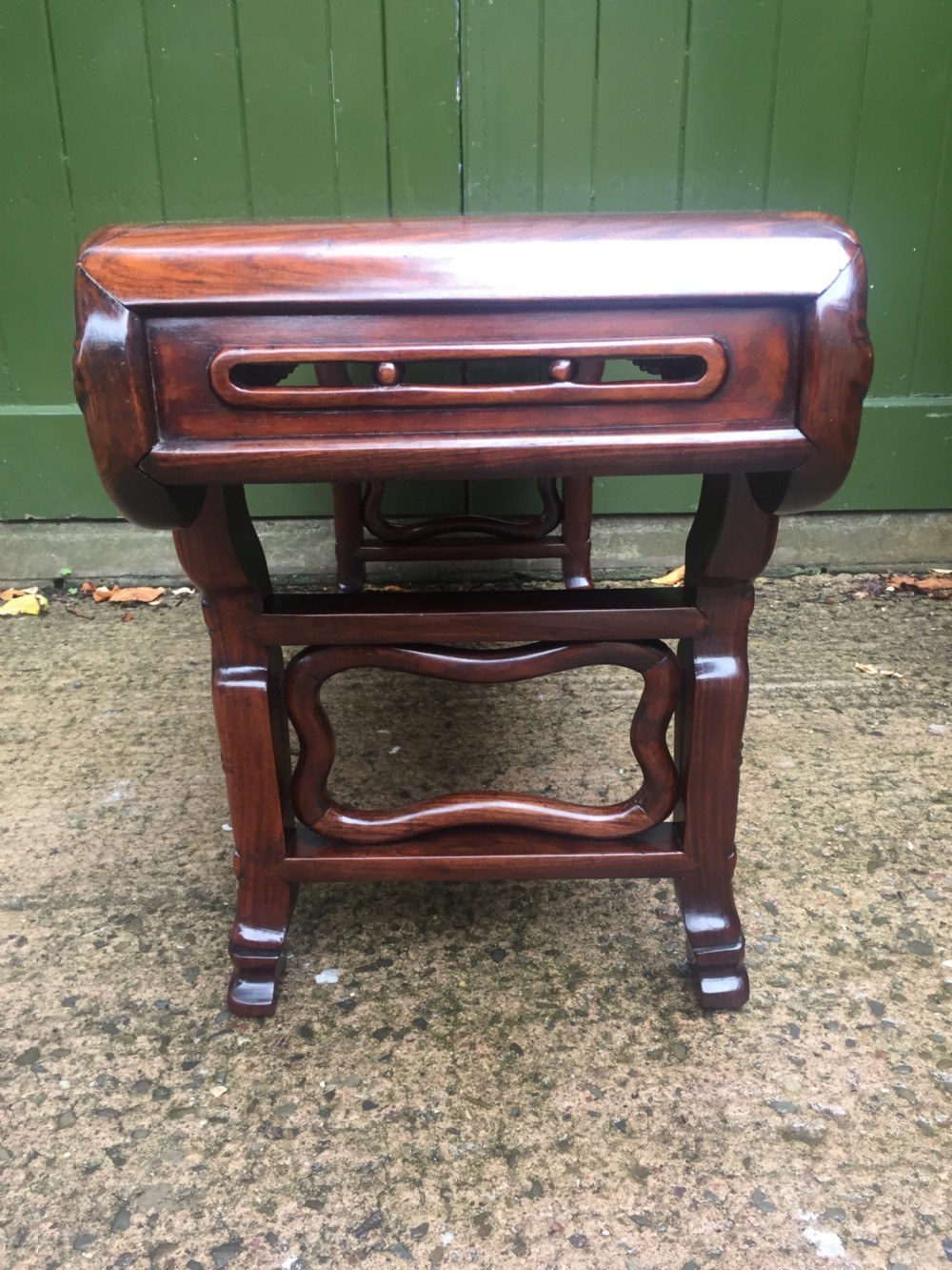 Superior quality late C19th Chinese Qing Dynasty carved hardwood 'kang' table in the form of a miniature altar table . View X
