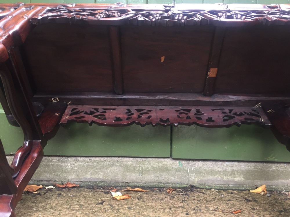 Superior quality late C19th Chinese Qing Dynasty carved hardwood 'kang' table in the form of a miniature altar table . View XI