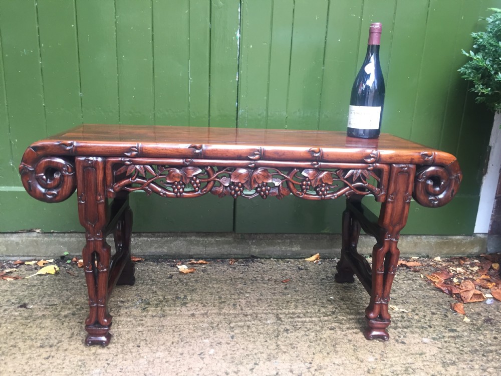 Superior quality late C19th Chinese Qing Dynasty carved hardwood 'kang' table in the form of a miniature altar table . View XVI