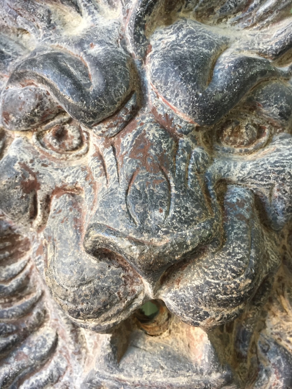 Well cast and patinated mid C19th lead lion's-mask wall-fountain head . View IX