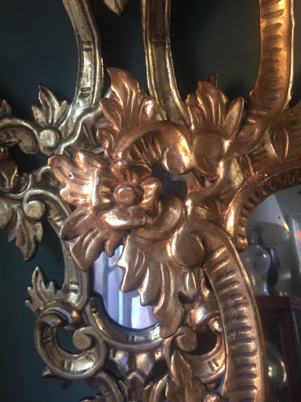 Pair of early C20th Italian carved giltwood framed mirrors in the C17th period Venetian style. View V