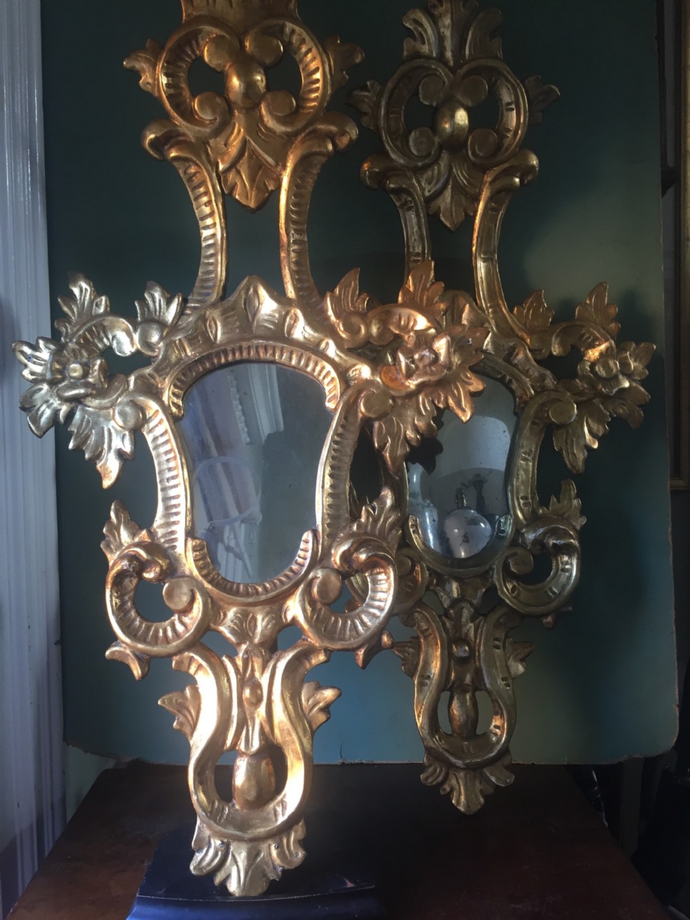 Pair of early C20th Italian carved giltwood framed mirrors in the C17th period Venetian style. View IX