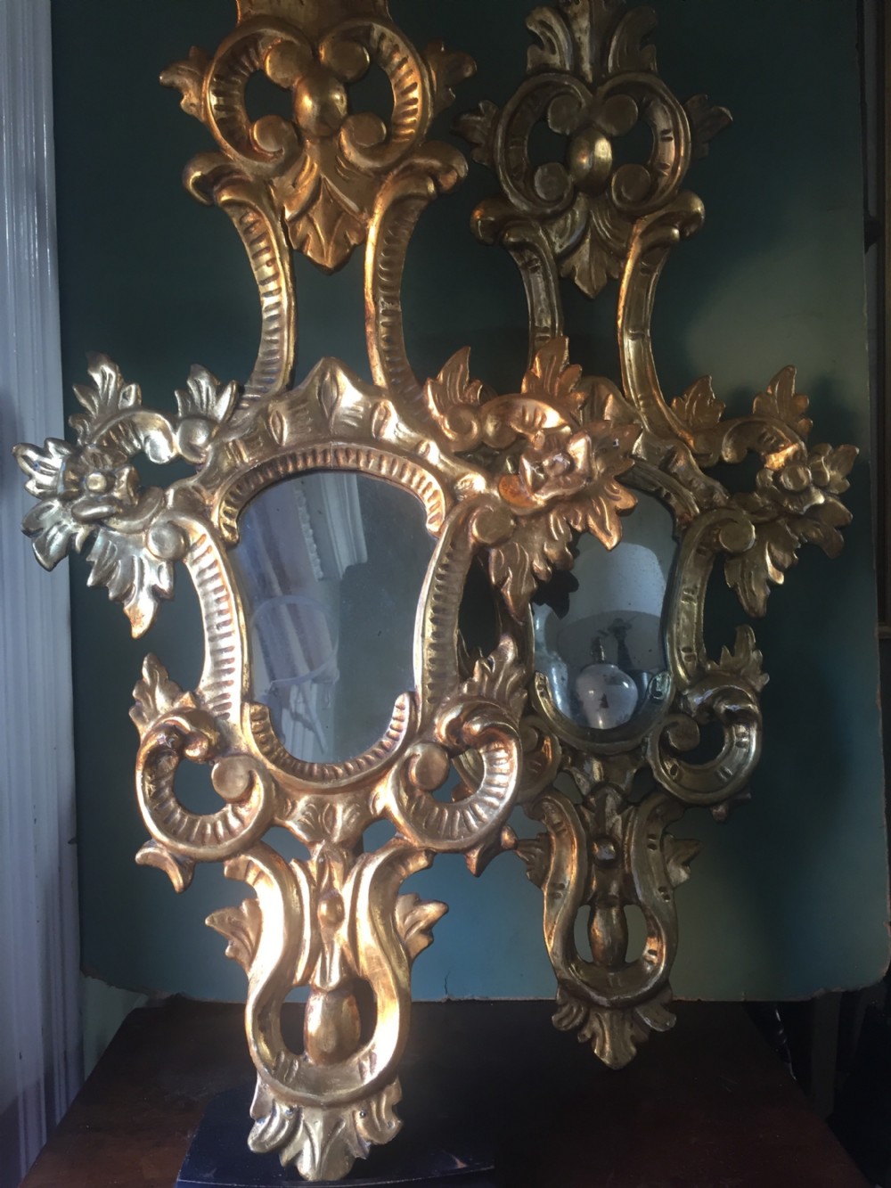 Pair of early C20th Italian carved giltwood framed mirrors in the C17th period Venetian style. View X