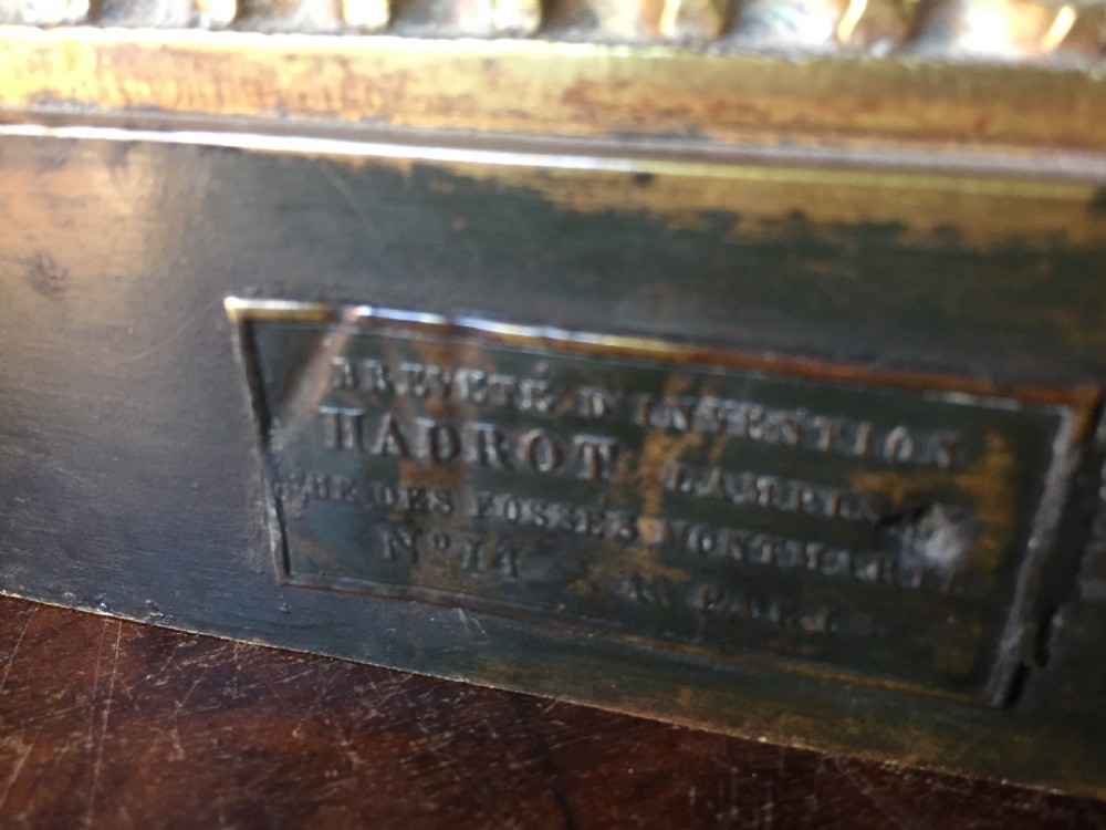 Late C19th French Empire style gilt-brass and tole-peinte table lamp by Hadrot, Paris. View XIV