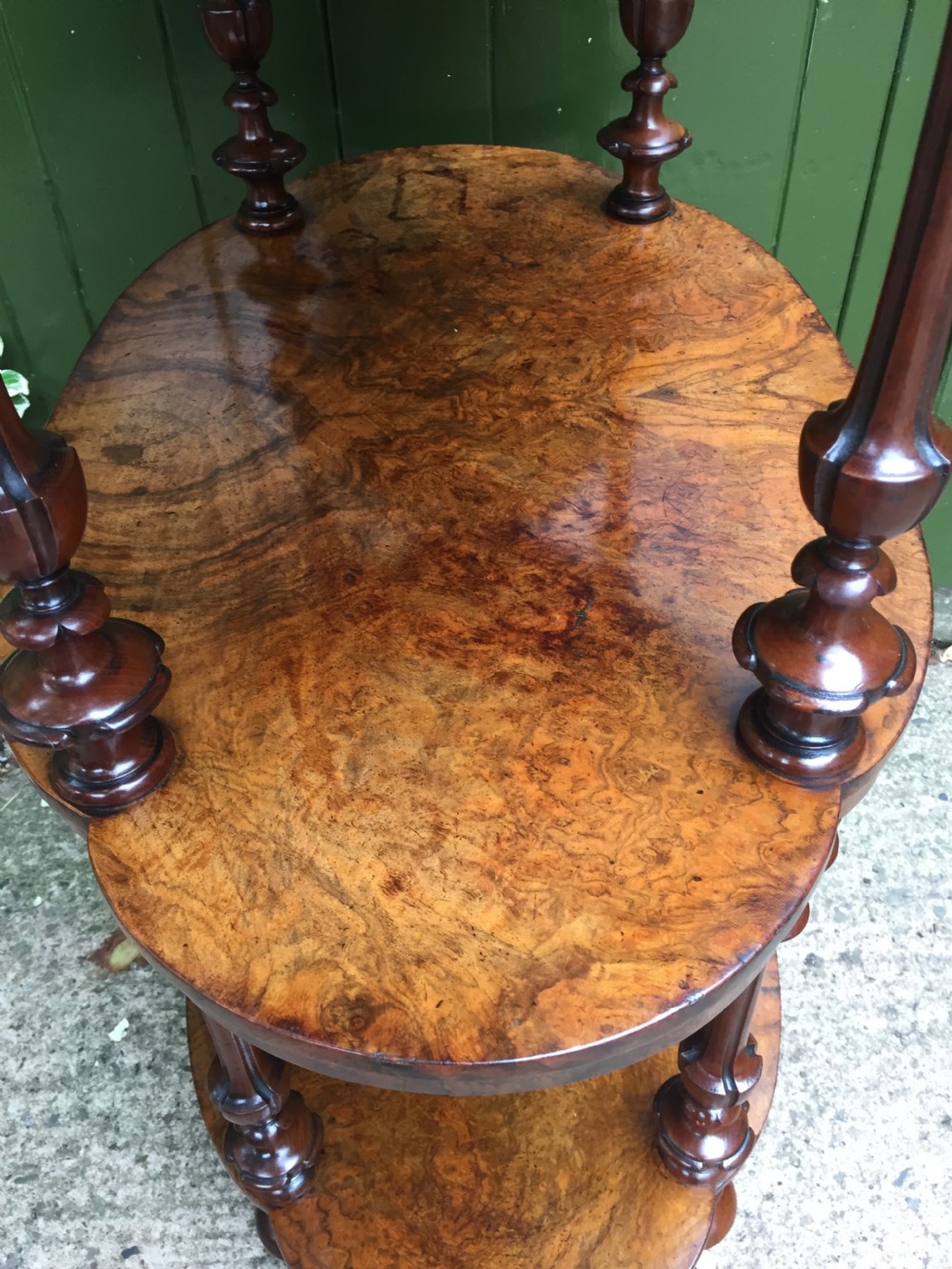 Mid C19th Victorian period burr walnut 3-tier 'whatnot' or etagere  View VI