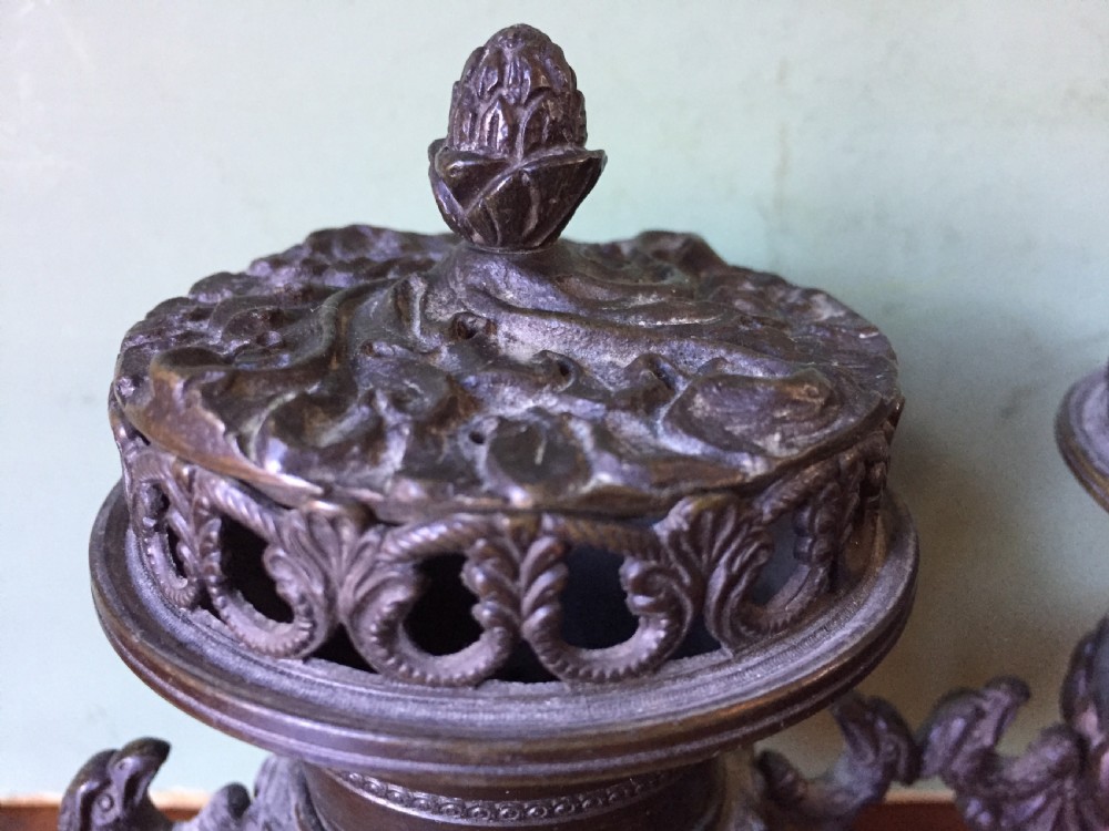 Smart pair of early C19th Regency period  bronze pastille burners of classical campana vase form . View XII