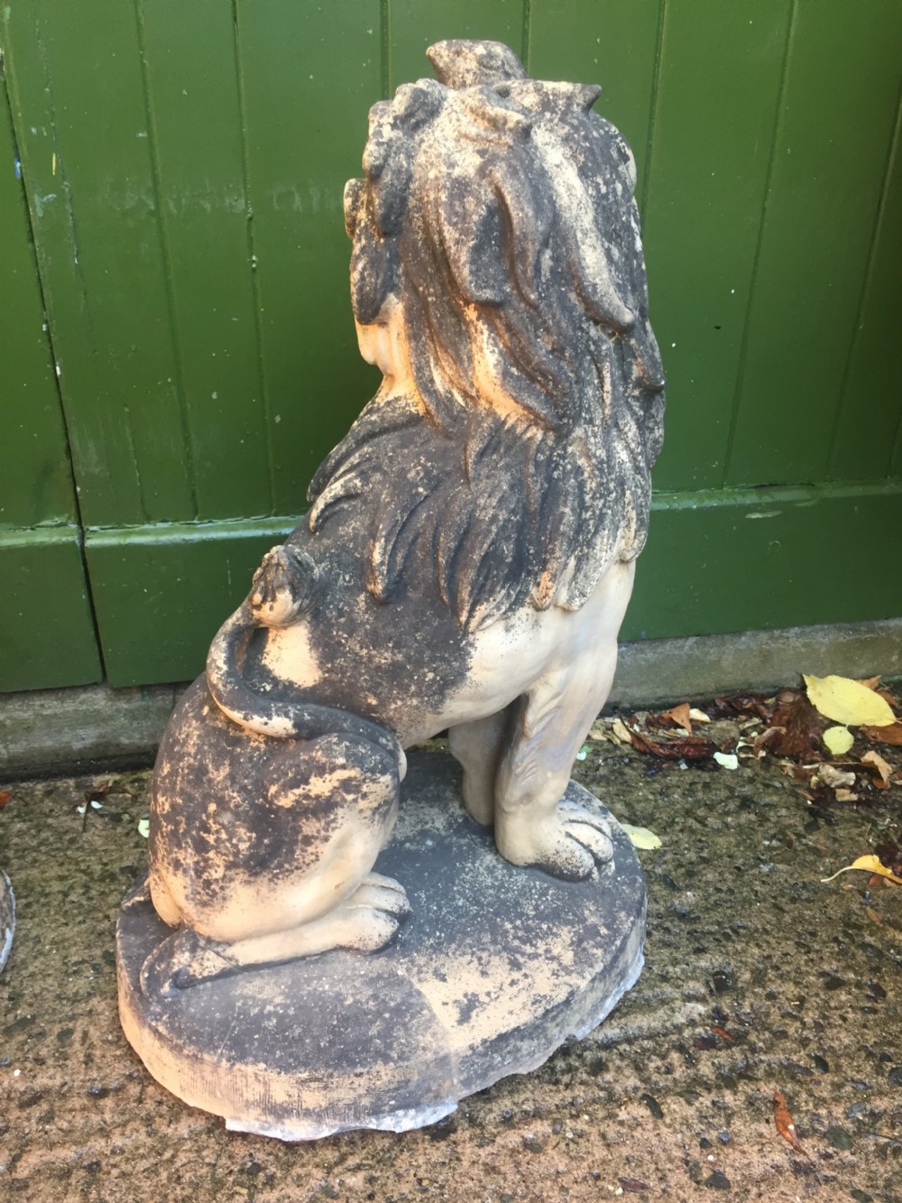 Fine and decorative pair of C19th weathered terracotta sitting lions in the C18th anthropomorphic taste. View VIII