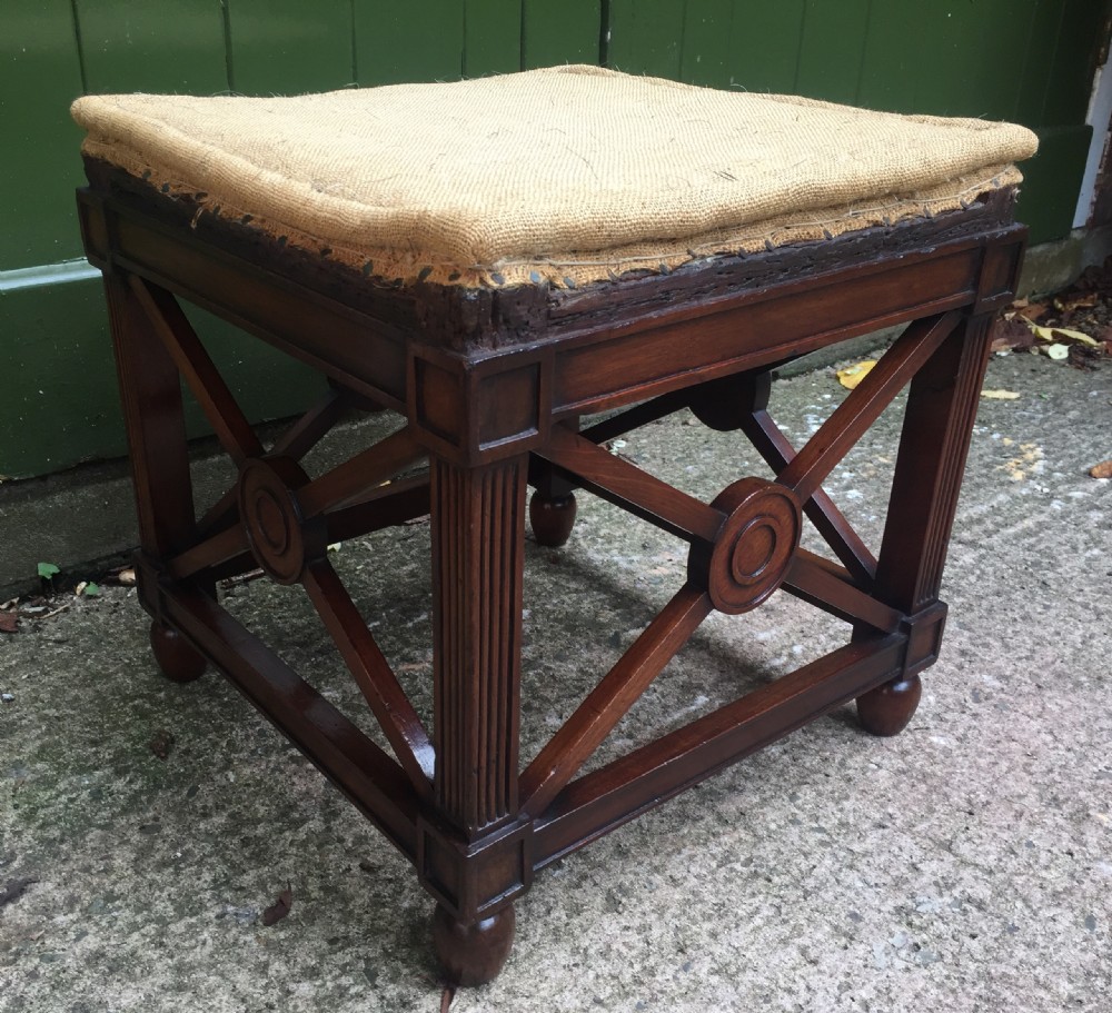Late C19th mahogany stool or tabouret of classical antiquity design.