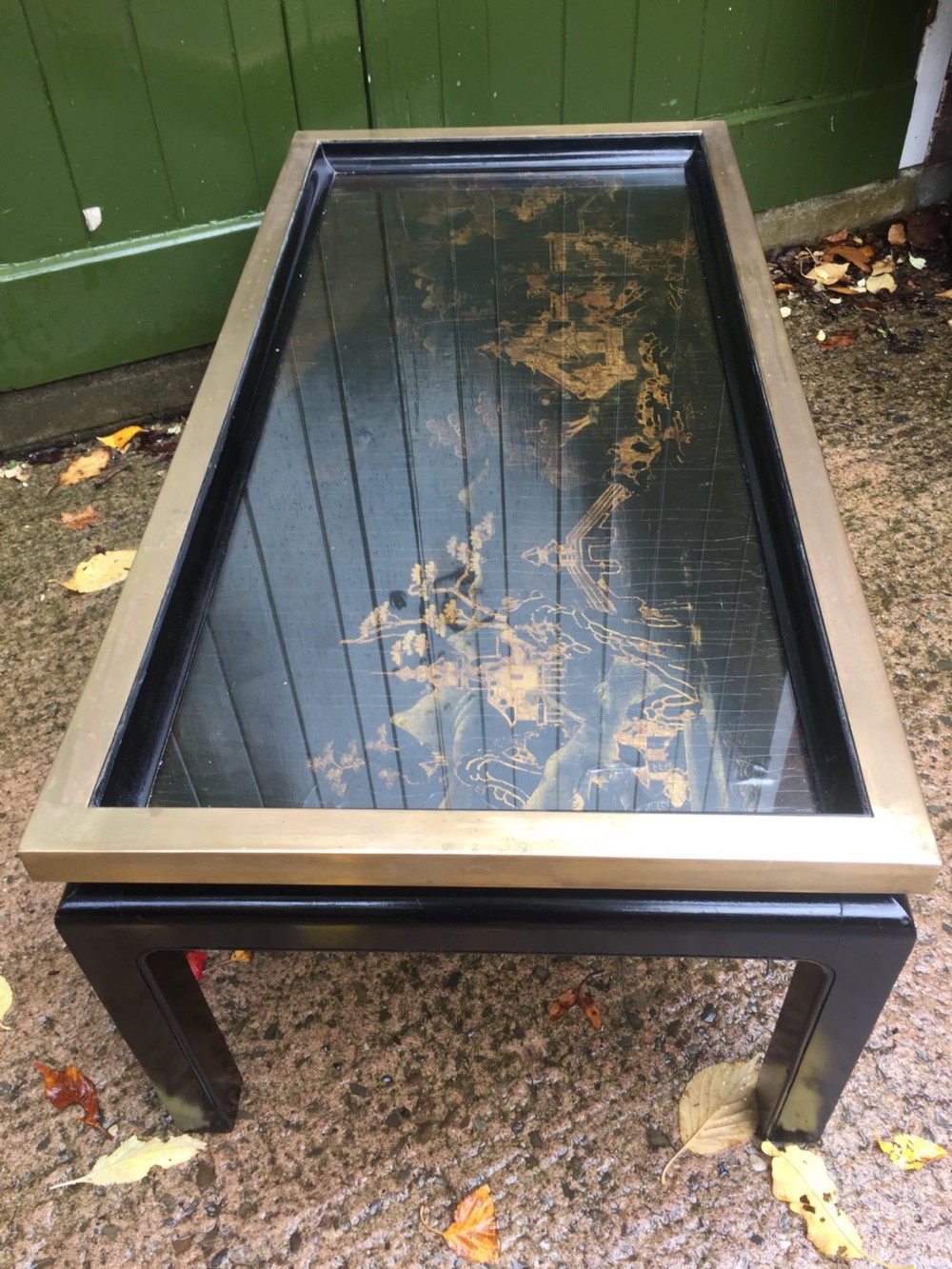 Chic early C20th Chinese design low reception or coffee table incorporating an C18th Chinoiserie lacquer panel. View XIII
