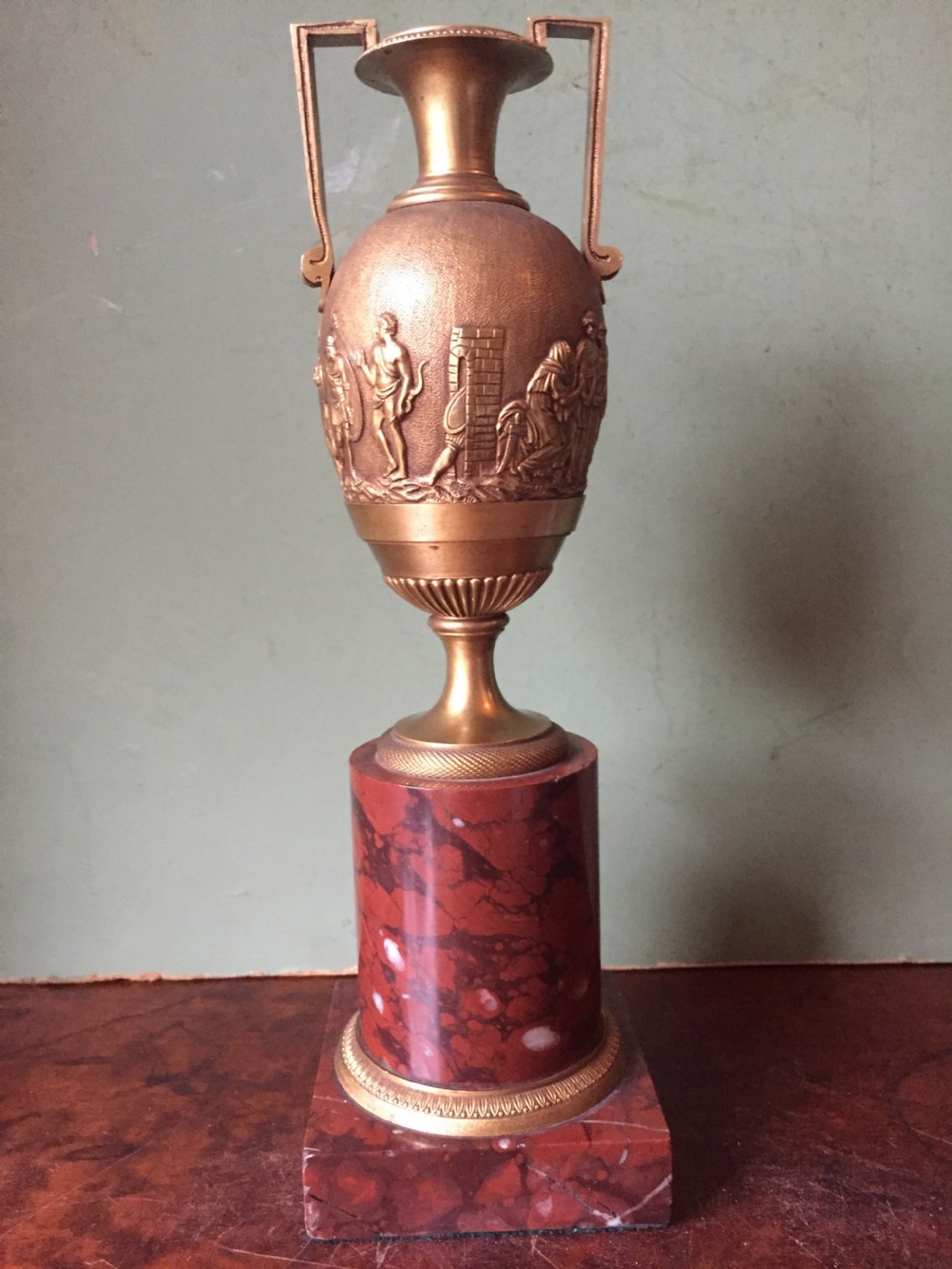 Fine quality early C19th French neo-classical gilt-bronze urn on a 'rouge griotte' marble base. View III