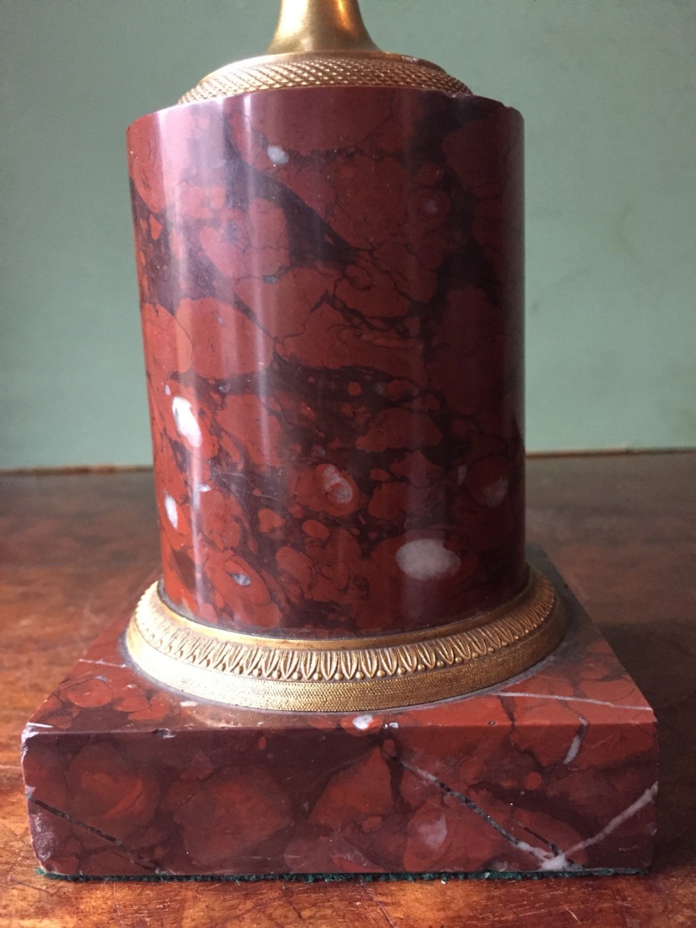 Fine quality early C19th French neo-classical gilt-bronze urn on a 'rouge griotte' marble base. View XI