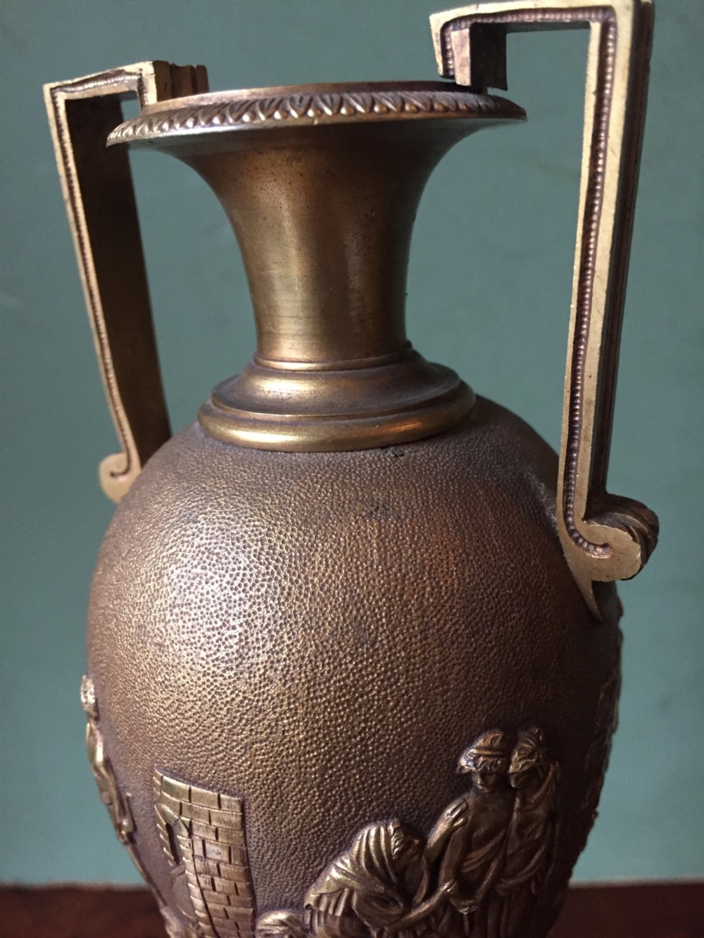 Fine quality early C19th French neo-classical gilt-bronze urn on a 'rouge griotte' marble base. View XIII