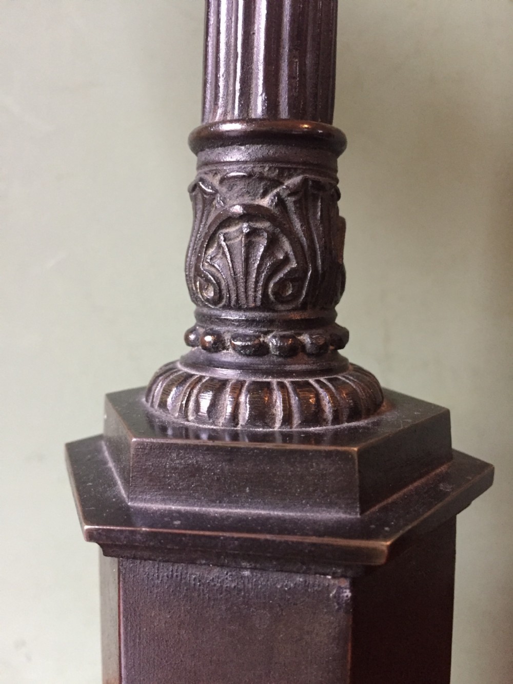Interesting C19th William IV period bronze desk-top candle-lamp , modelled as a miniature hanging lantern or lamp . View VII