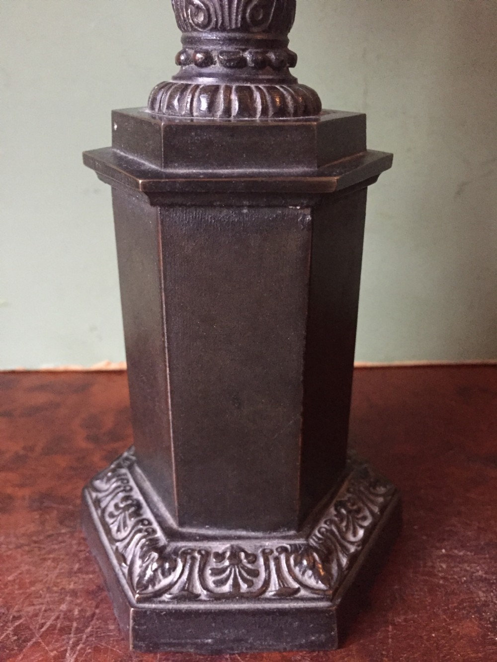 Interesting C19th William IV period bronze desk-top candle-lamp , modelled as a miniature hanging lantern or lamp . View VIII