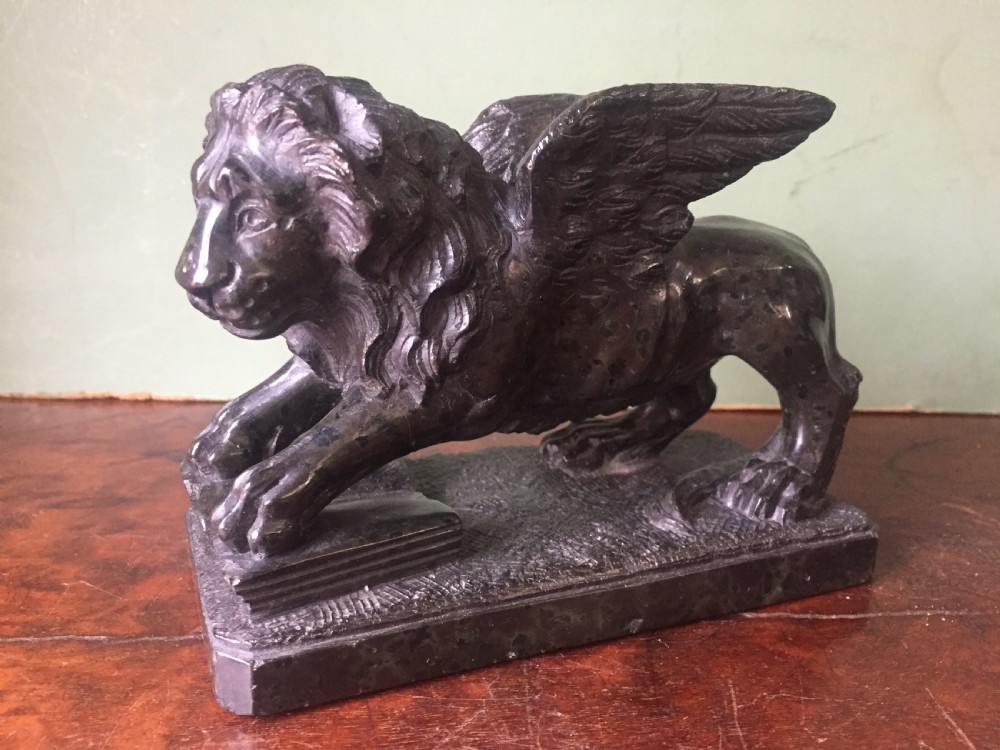 C19th Italian 'Grand Tour' souvenir carved serpentine marble sculpture of the Venetian winged Lion of St.Mark .