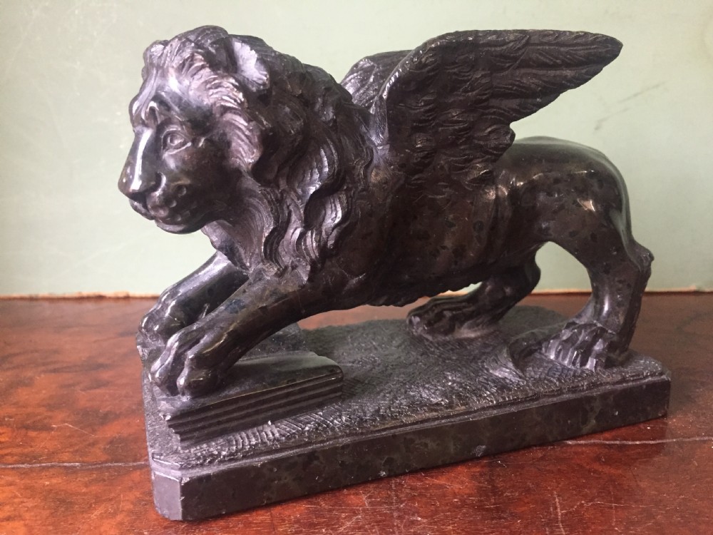 C19th Italian 'Grand Tour' souvenir carved serpentine marble sculpture of the Venetian winged Lion of St.Mark . View II