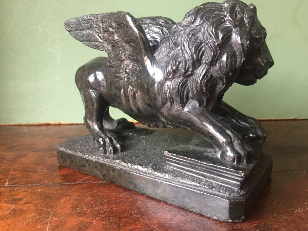 C19th Italian 'Grand Tour' souvenir carved serpentine marble sculpture of the Venetian winged Lion of St.Mark . View V