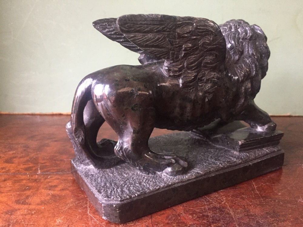 C19th Italian 'Grand Tour' souvenir carved serpentine marble sculpture of the Venetian winged Lion of St.Mark . View VI