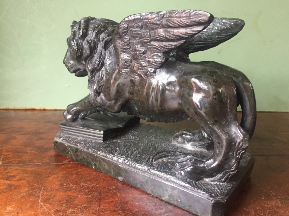 C19th Italian 'Grand Tour' souvenir carved serpentine marble sculpture of the Venetian winged Lion of St.Mark . View VIII