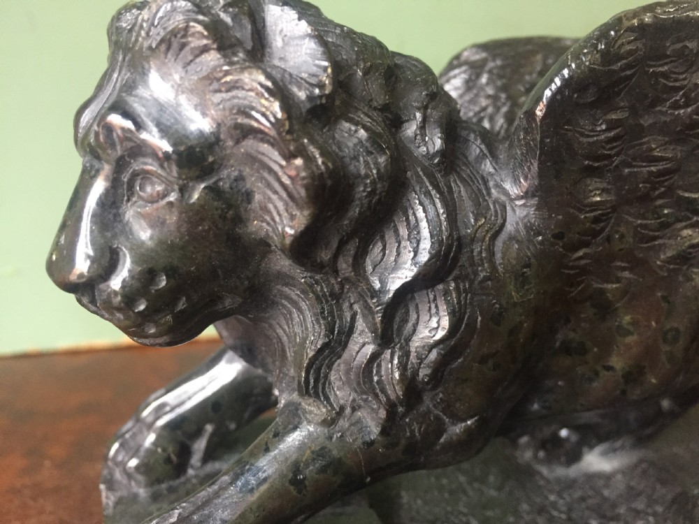 C19th Italian 'Grand Tour' souvenir carved serpentine marble sculpture of the Venetian winged Lion of St.Mark . View IX