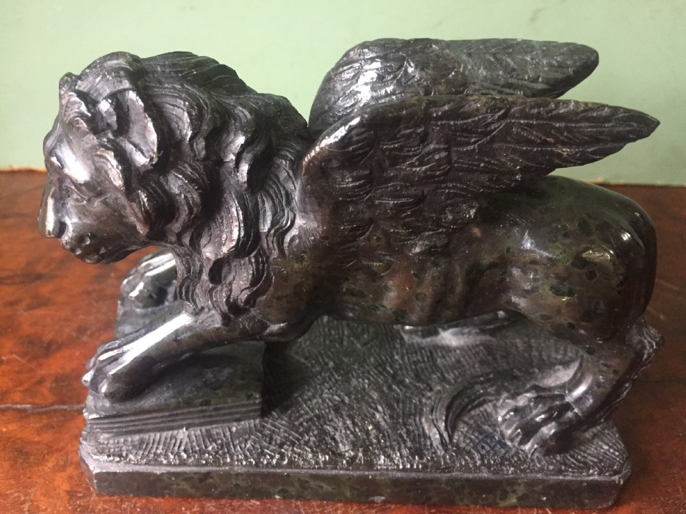 C19th Italian 'Grand Tour' souvenir carved serpentine marble sculpture of the Venetian winged Lion of St.Mark . View XII