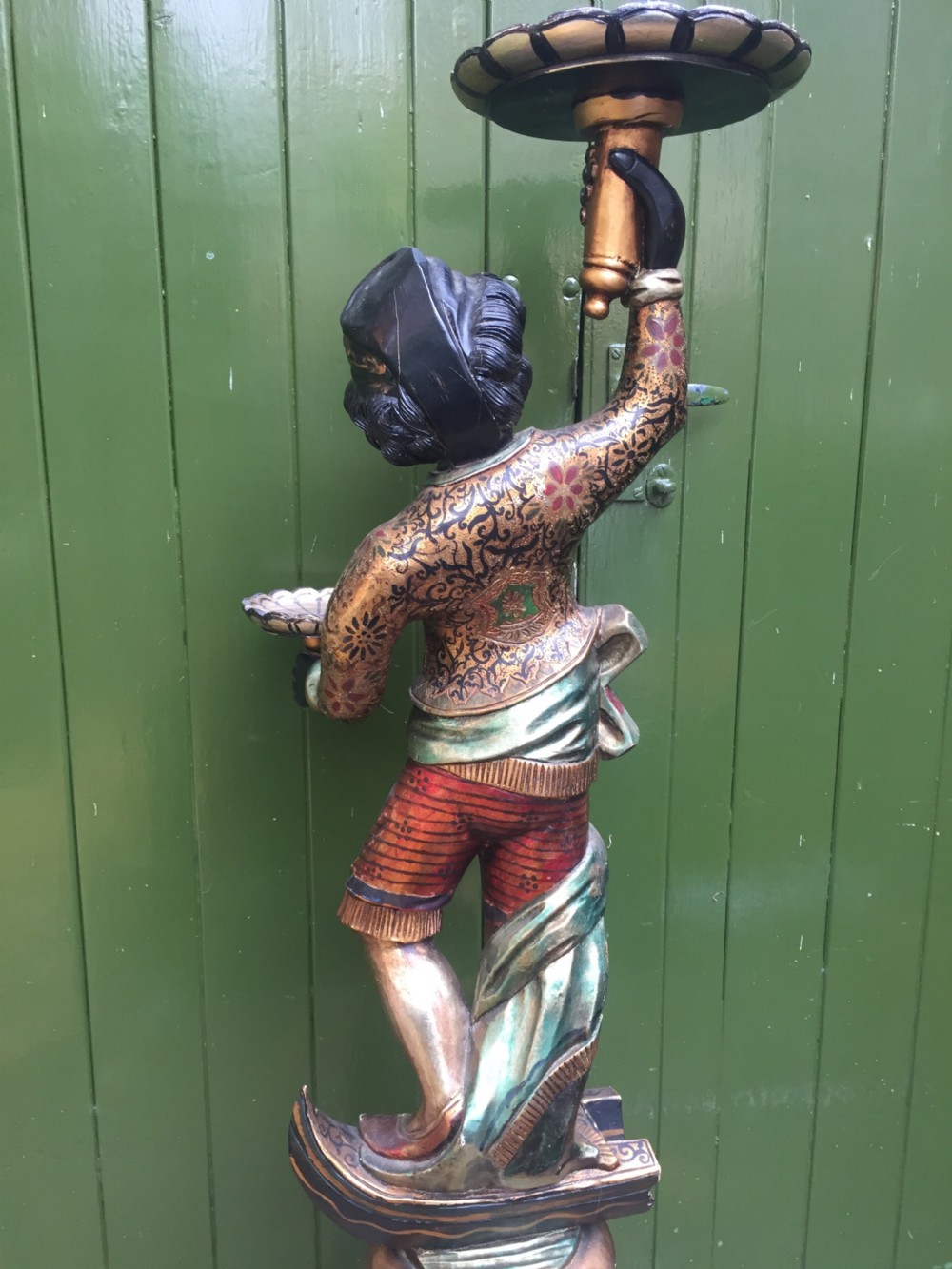 Decorative early C20th Italian polychrome painted C18th style Venetian 'blackamoor' figure. View X