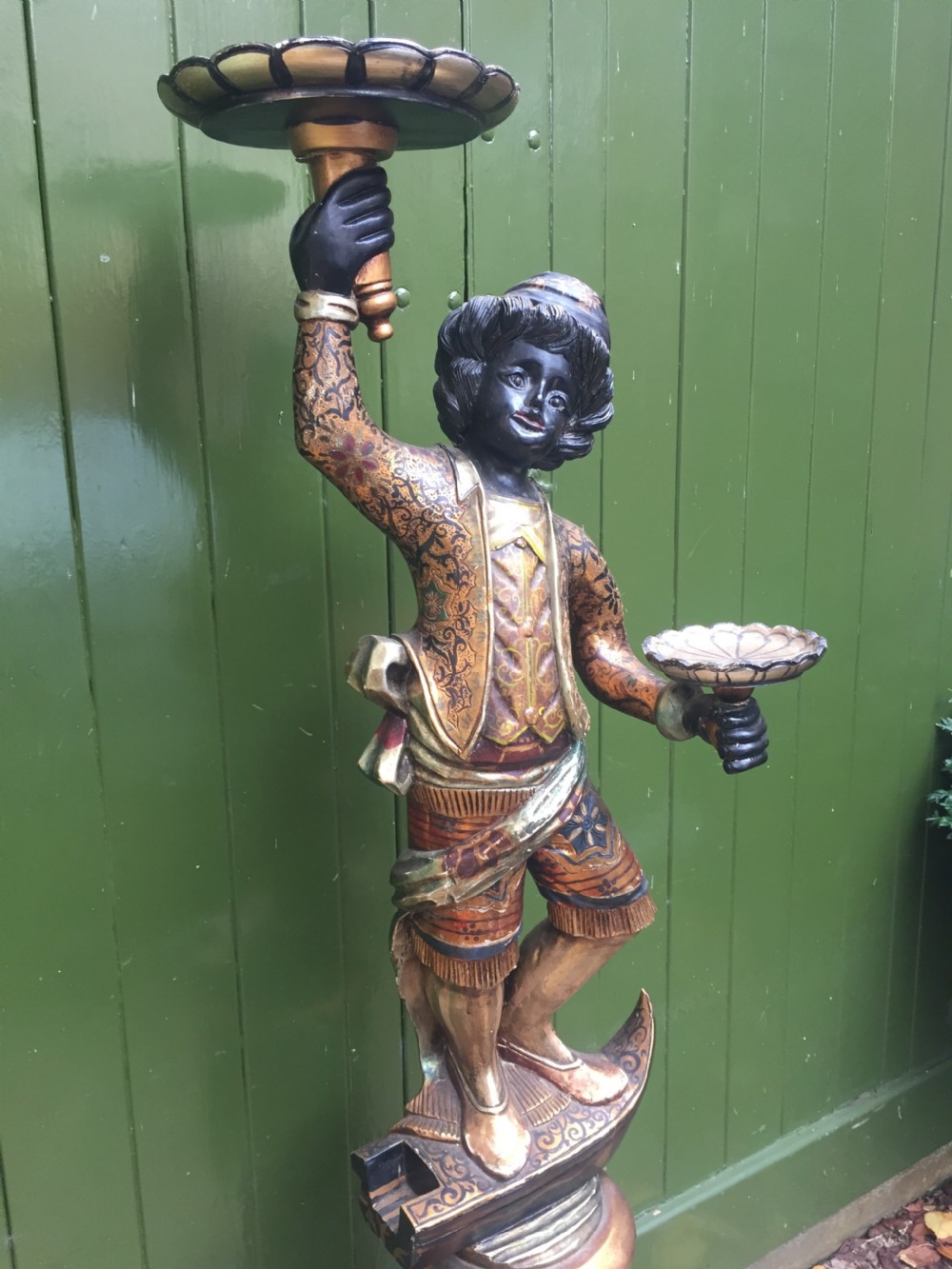 Decorative early C20th Italian polychrome painted C18th style Venetian 'blackamoor' figure. View XV