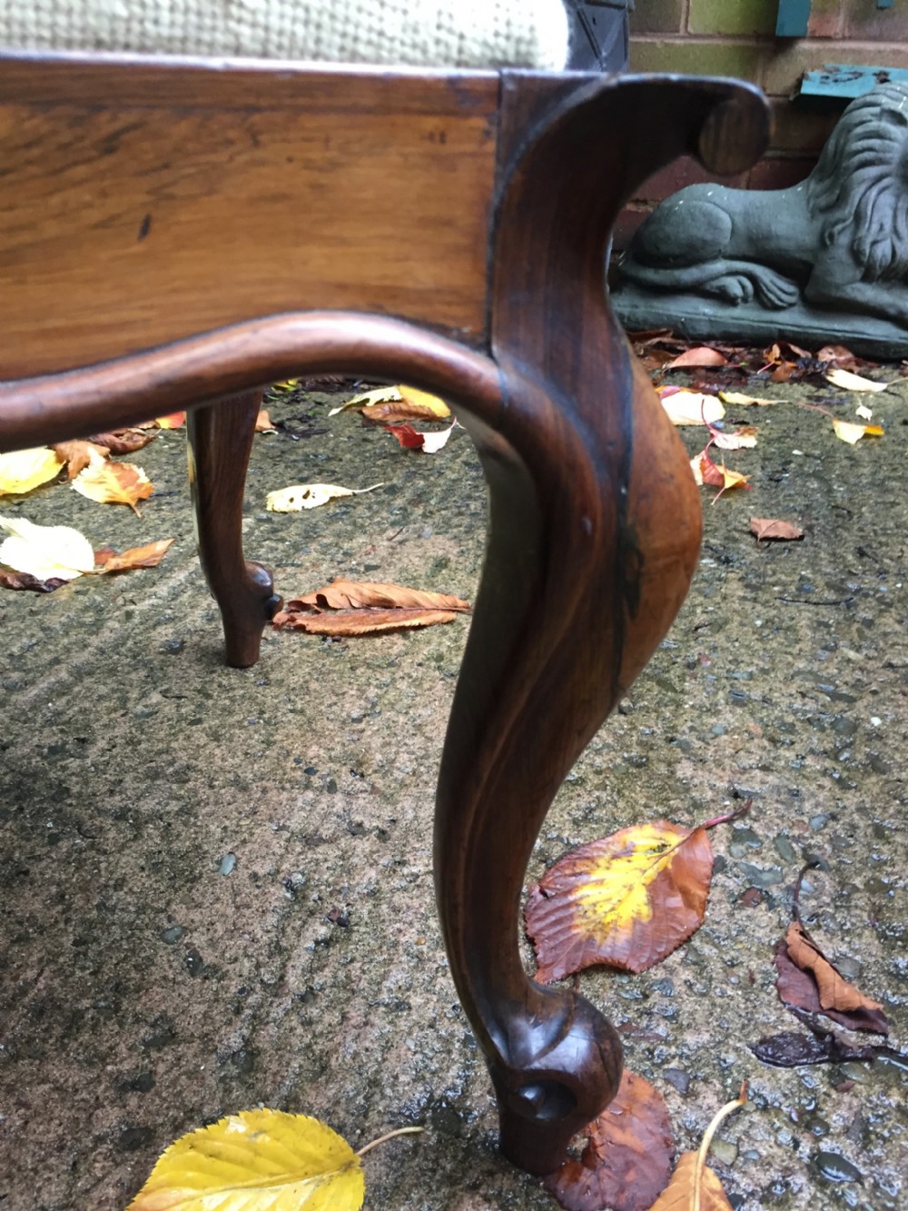 Pair of mid C19th Victorian period carved and figured rosewood-framed stools with needlework seats. View VI