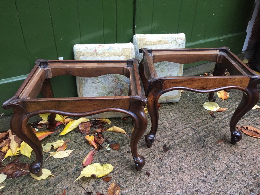 Pair of mid C19th Victorian period carved and figured rosewood-framed stools with needlework seats. View XVI