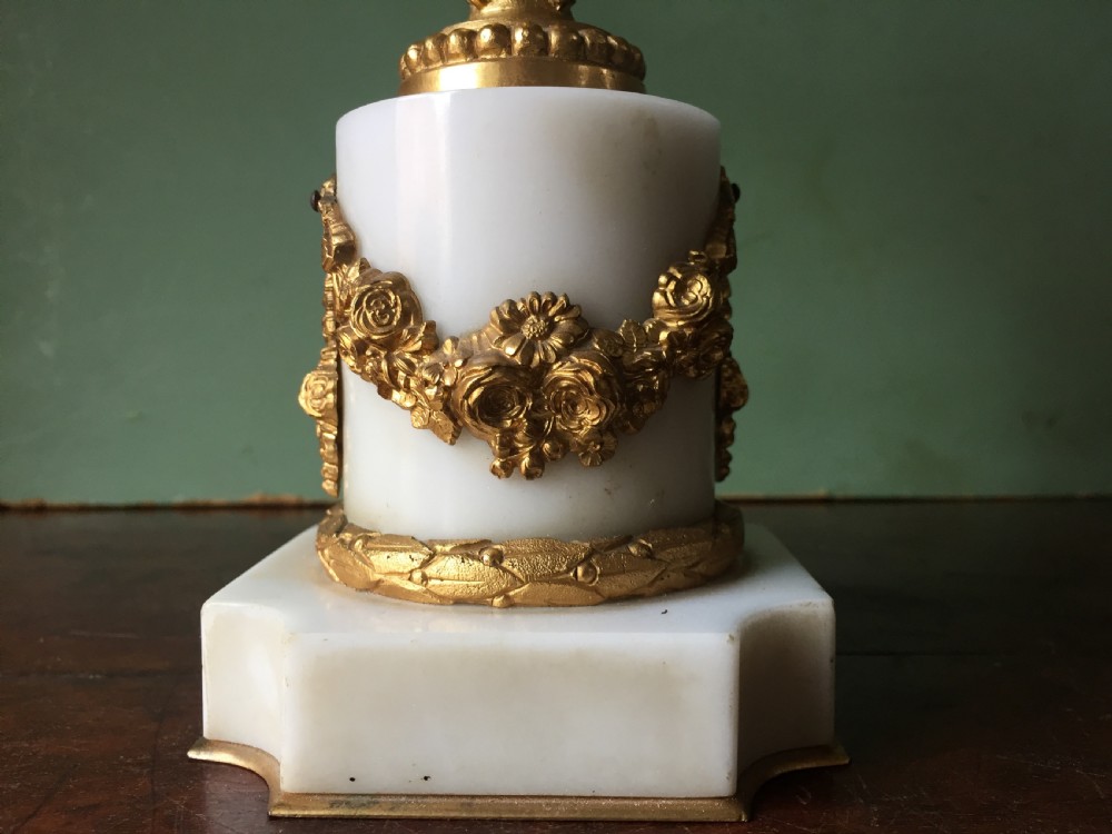Smart quality pair of French late C19th ormolu bronze and white marble cherub candelabras. View VI