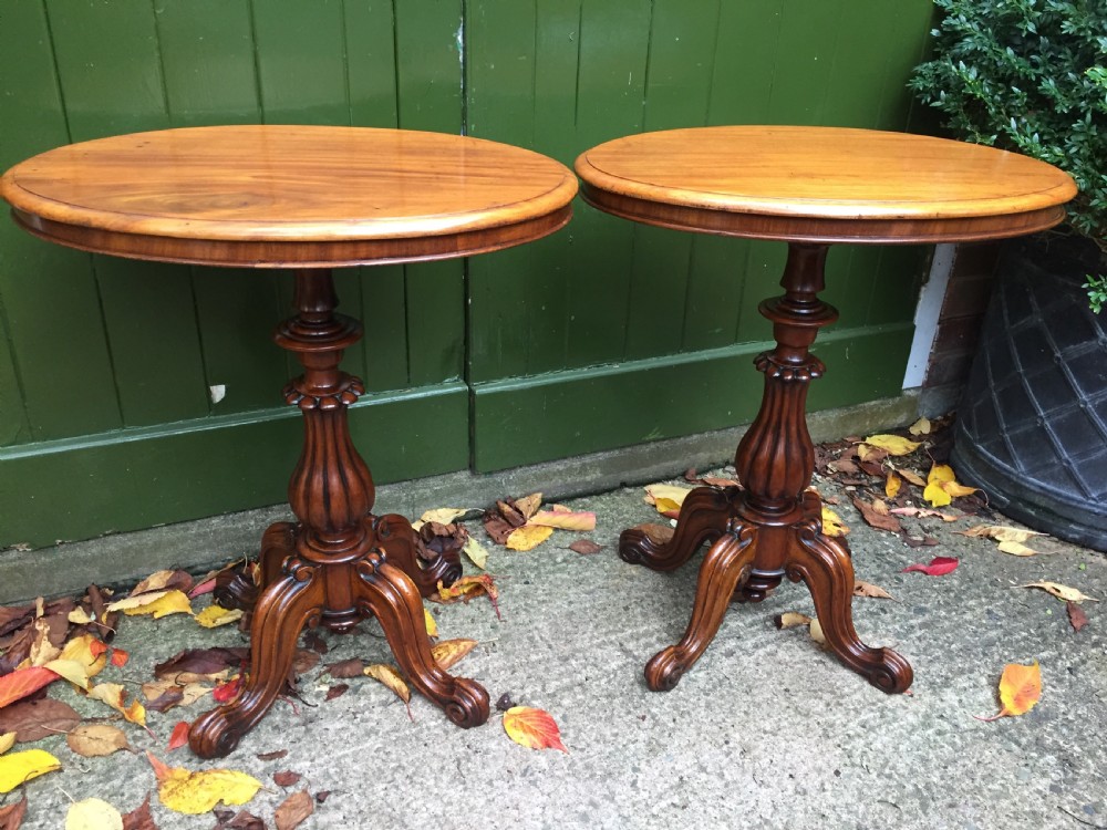 Pair of mid C19th Victorian period mahogany oval-top occasional or lamp tables . View III