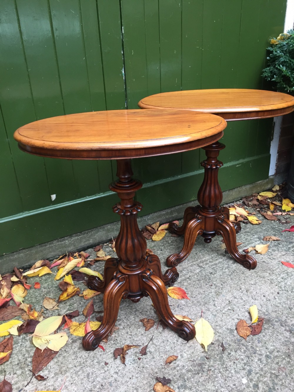 Pair of mid C19th Victorian period mahogany oval-top occasional or lamp tables . View XII