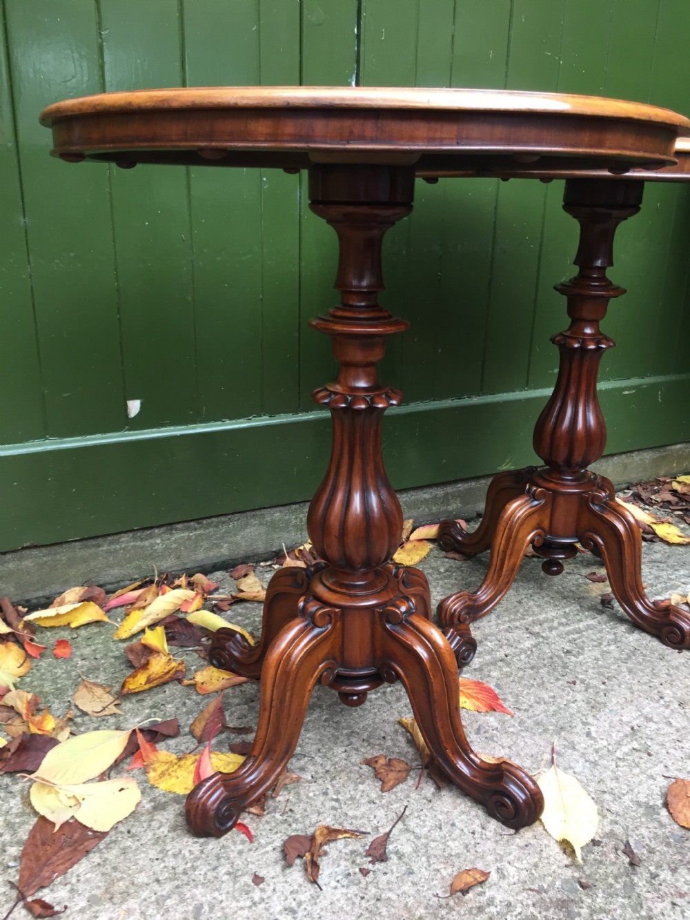 Pair of mid C19th Victorian period mahogany oval-top occasional or lamp tables . View XIII