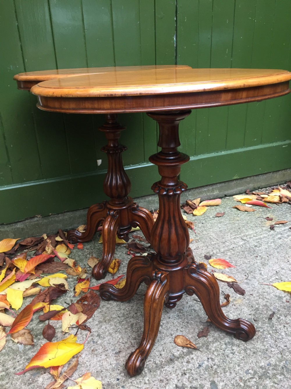 Pair of mid C19th Victorian period mahogany oval-top occasional or lamp tables . View XX