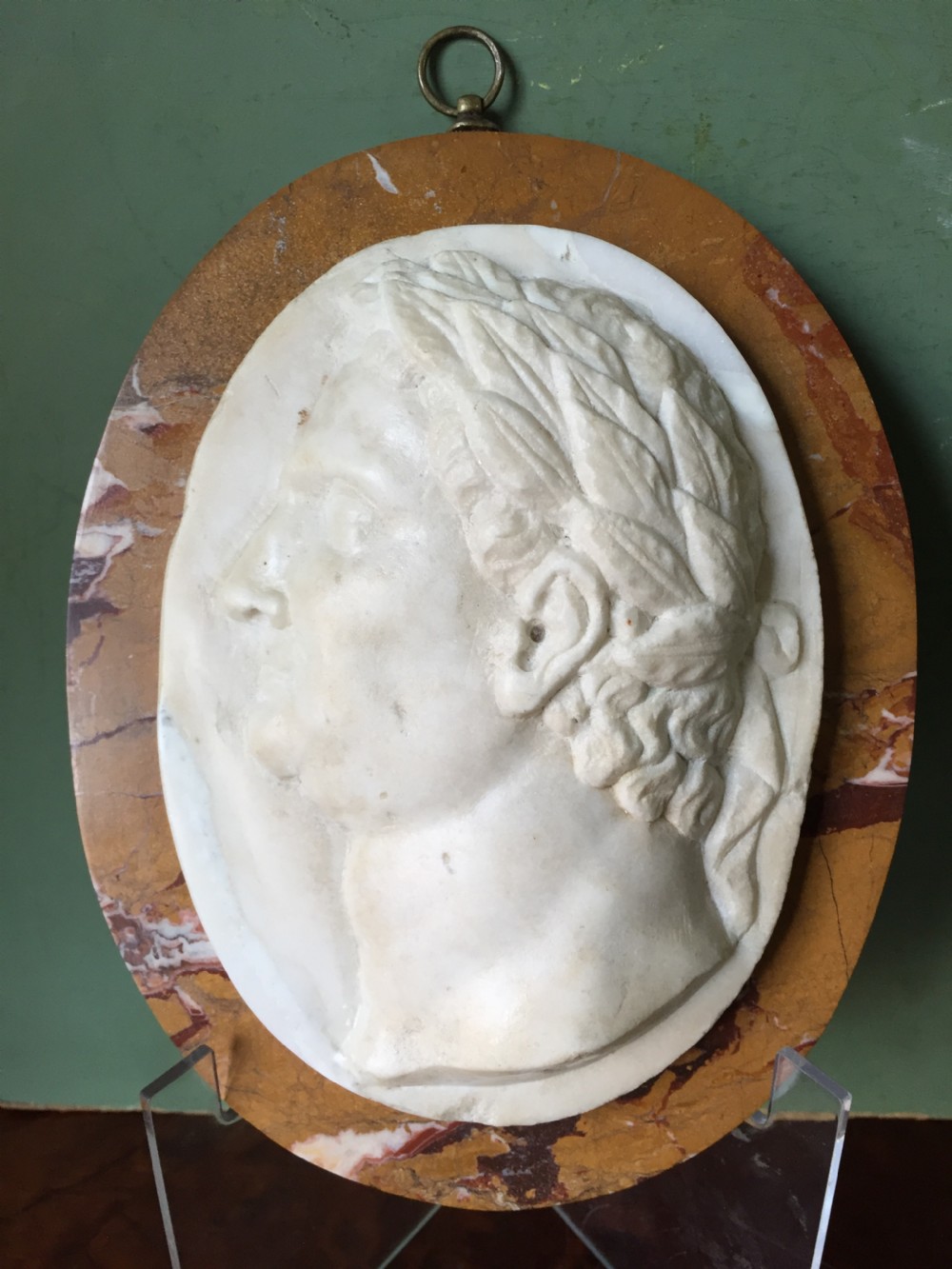 Early C19th Italian 'Grand Tour' souvenir carved statuary marble oval profile portrait study of a Roman Emperor.