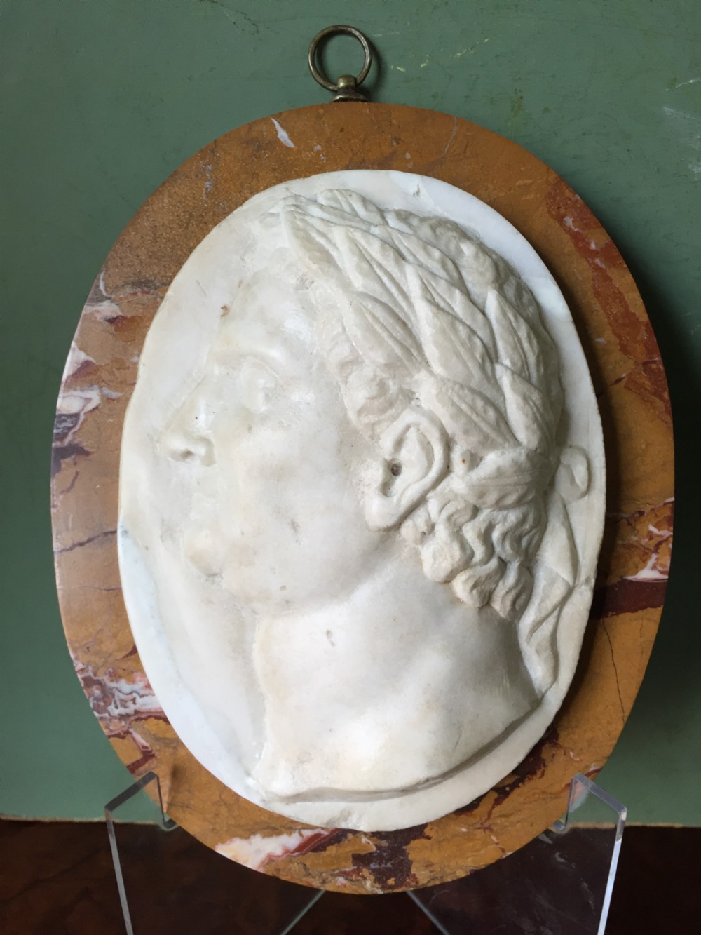 Early C19th Italian 'Grand Tour' souvenir carved statuary marble oval profile portrait study of a Roman Emperor. View II
