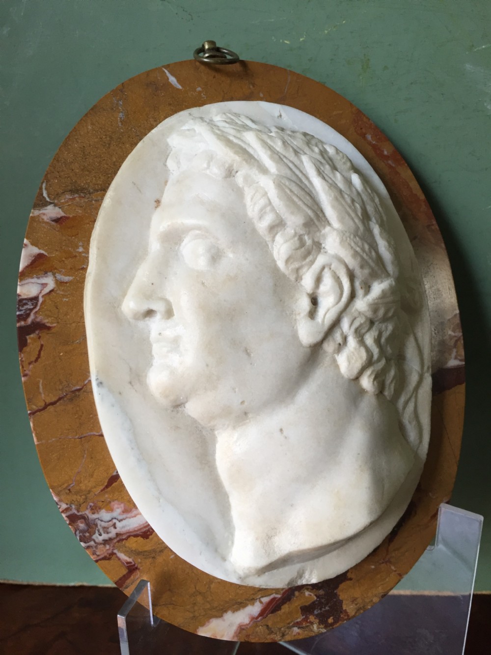 Early C19th Italian 'Grand Tour' souvenir carved statuary marble oval profile portrait study of a Roman Emperor. View IV
