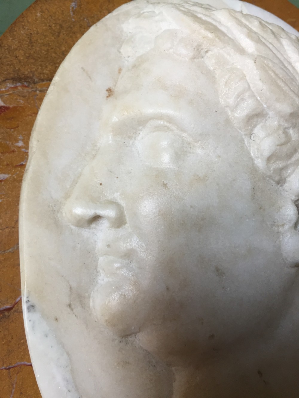 Early C19th Italian 'Grand Tour' souvenir carved statuary marble oval profile portrait study of a Roman Emperor. View VII