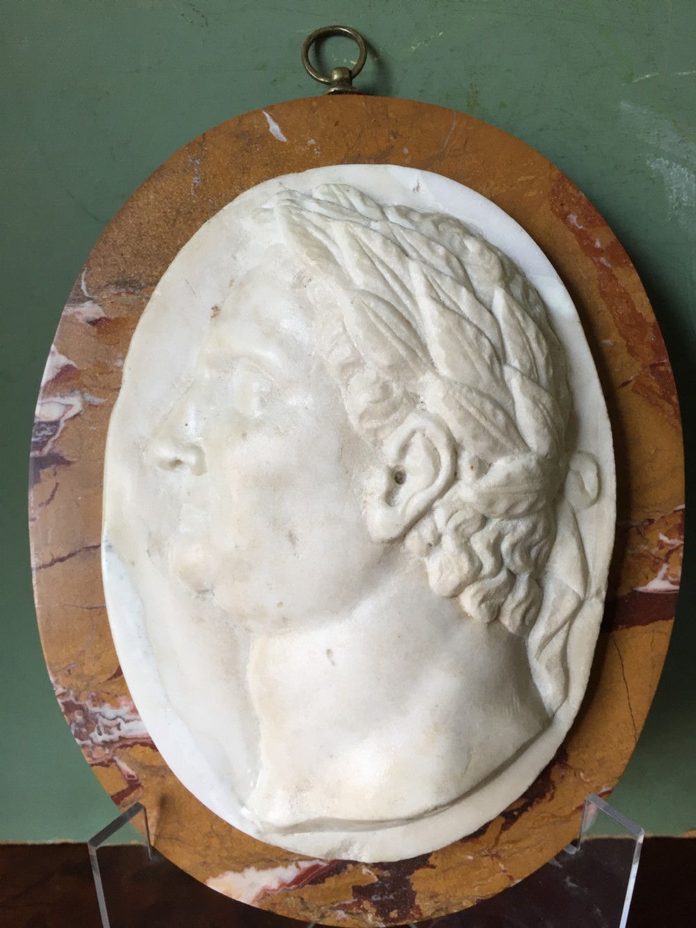 Early C19th Italian 'Grand Tour' souvenir carved statuary marble oval profile portrait study of a Roman Emperor. View VIII