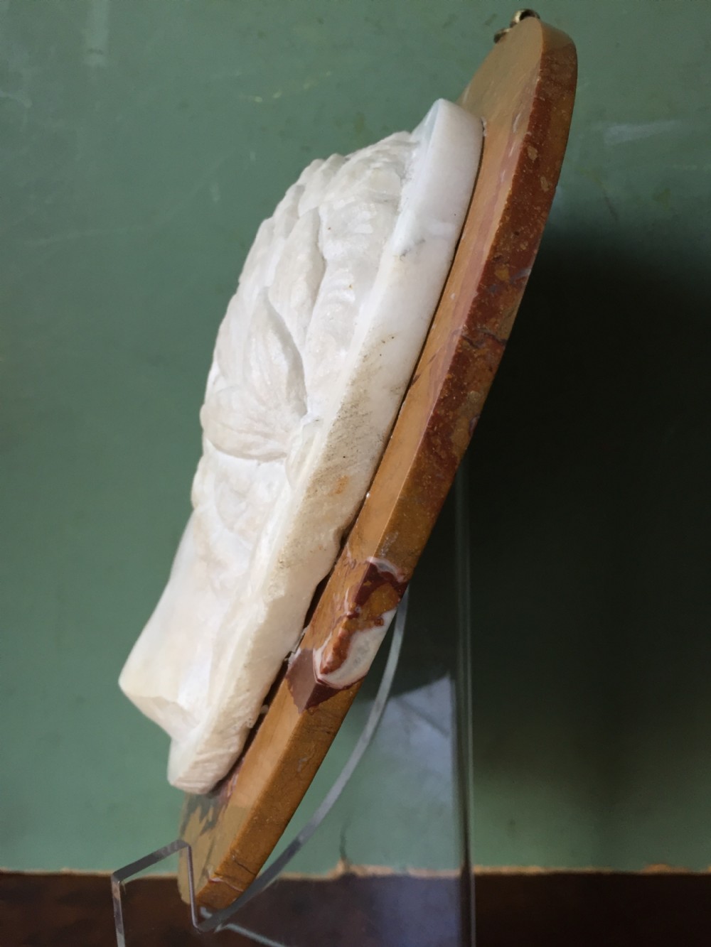 Early C19th Italian 'Grand Tour' souvenir carved statuary marble oval profile portrait study of a Roman Emperor. View IX